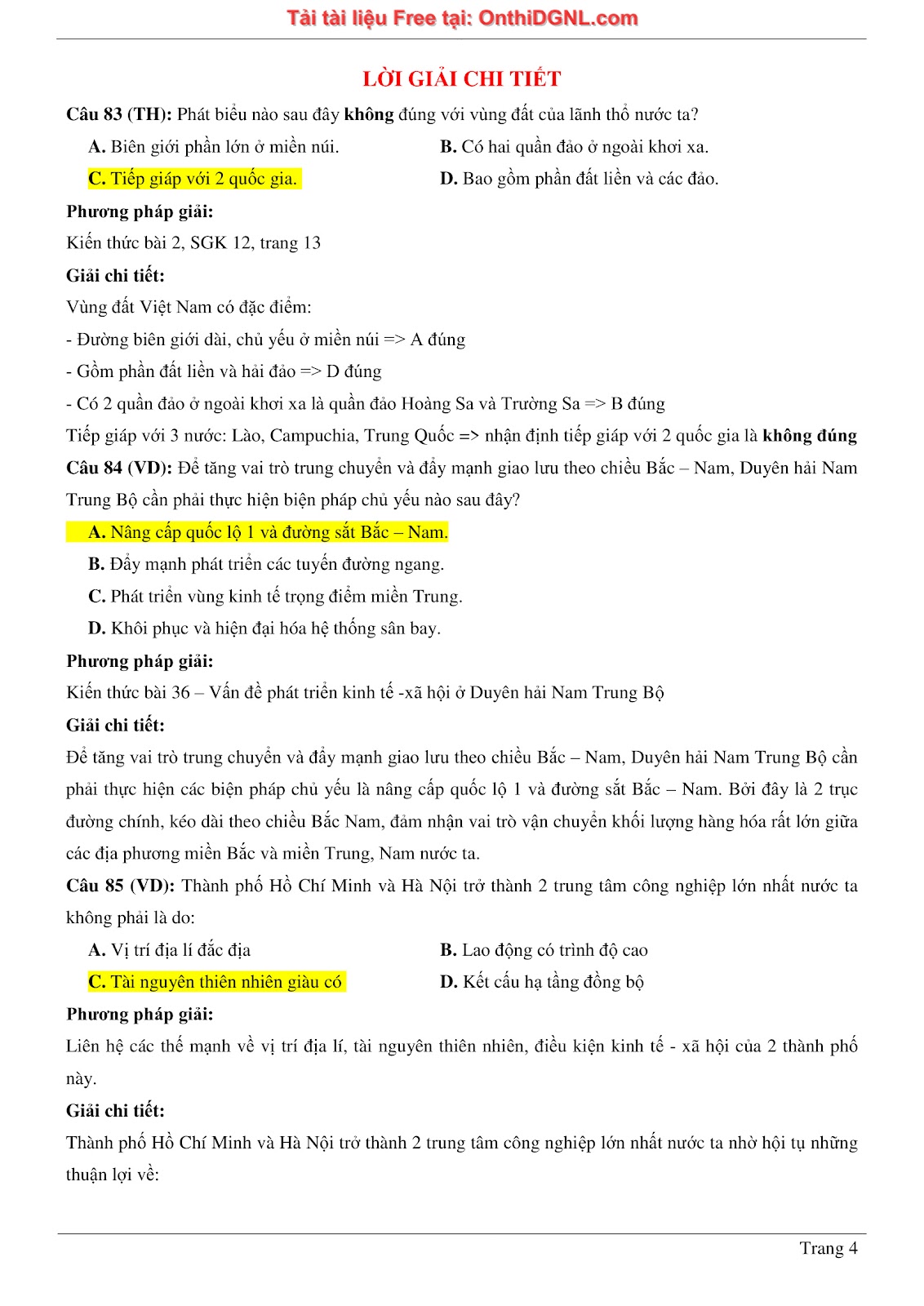 250 bài tập môn Địa Lý - Ôn thi ĐGNL ĐHQG TP HCM Phần 2