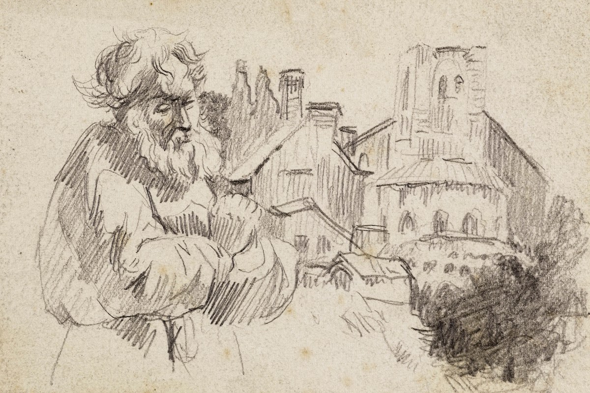 Moine devant une église