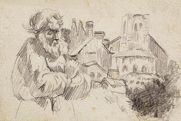 Moine devant une église