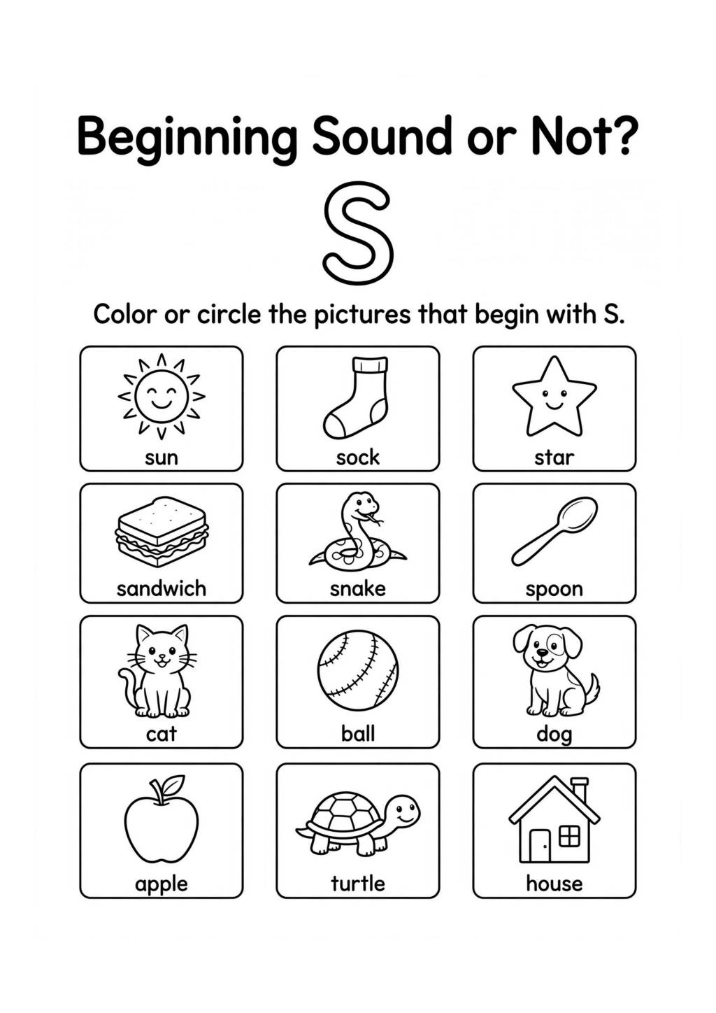 Beginning Sound or Not Worksheet