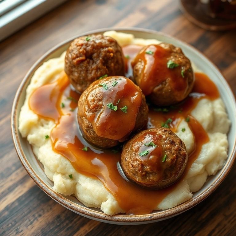 Irresistible Pork Meatballs with Sweet Potato Mash & Bourbon-Maple Sauce – Easy Homemade Dinner