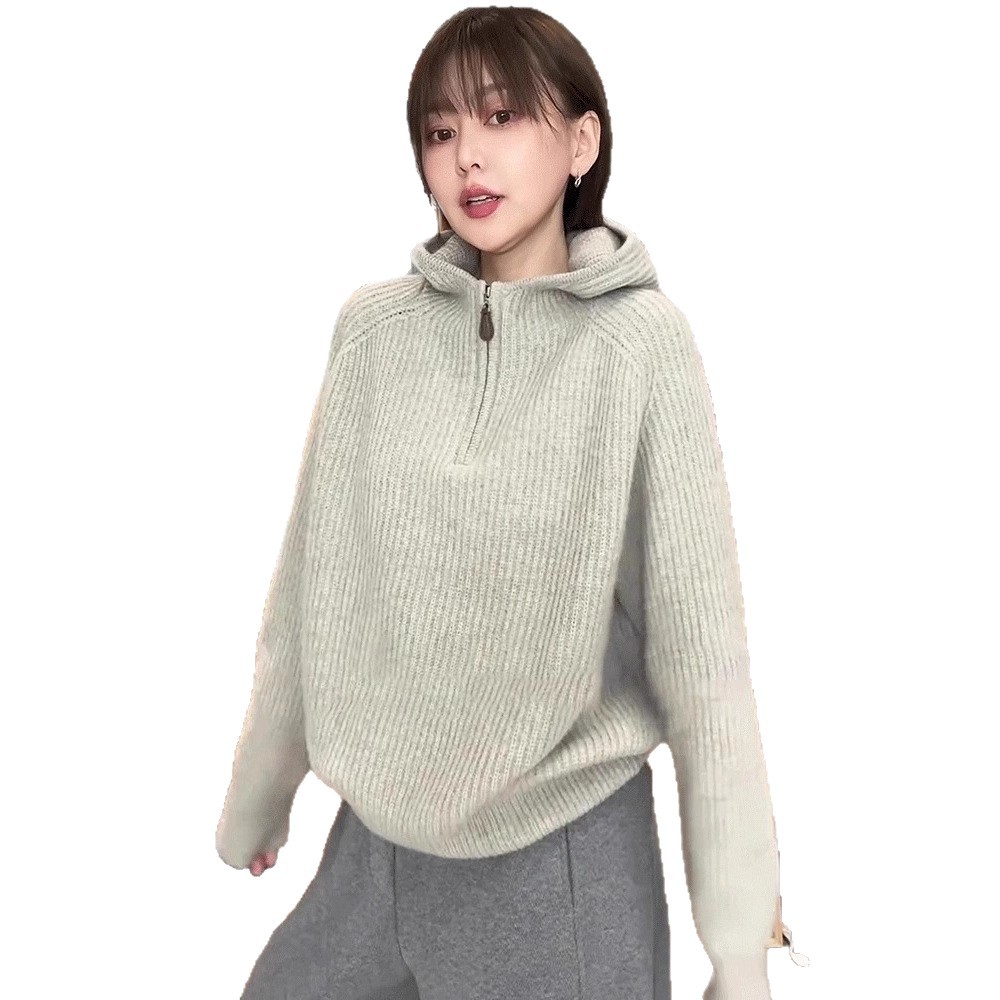 Damen-Kapuzenpullover mit Reißverschluss, Strick