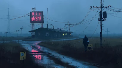 Ai Art, Illustration, Dark, Rural, Cyberpunk 5K Wallpaper Background