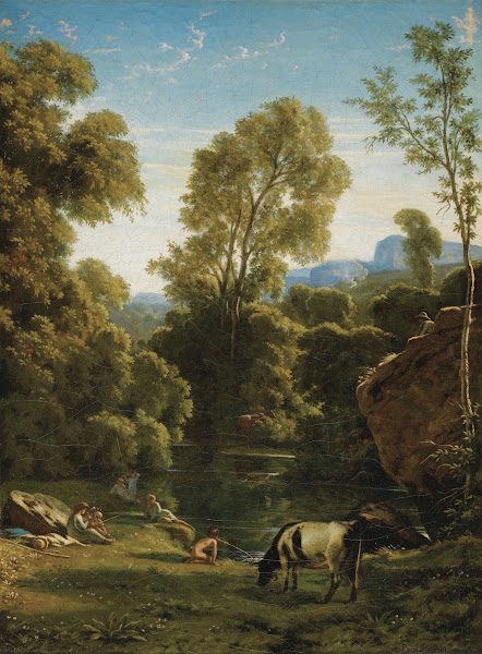 Paysage classique avec personnages près dun lac