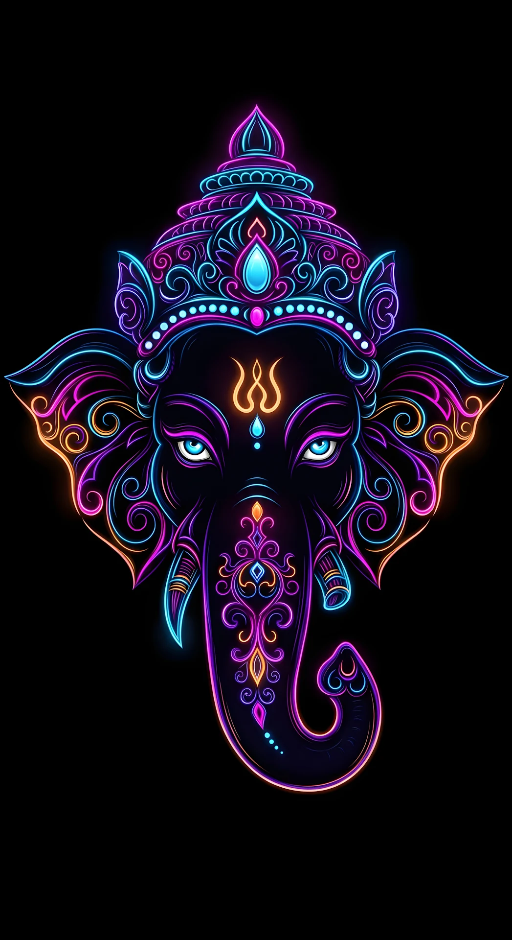 Neon Ganesha Deity Art Glowing Elephant Head Illustration - Free 4K mobile Wallpaper