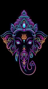Neon Ganesha Deity Art Glowing Elephant Head Illustration
