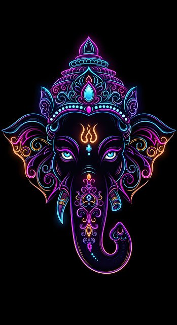 Neon Ganesha Deity Art Glowing Elephant Head Illustration - Free mobile Wallpaper