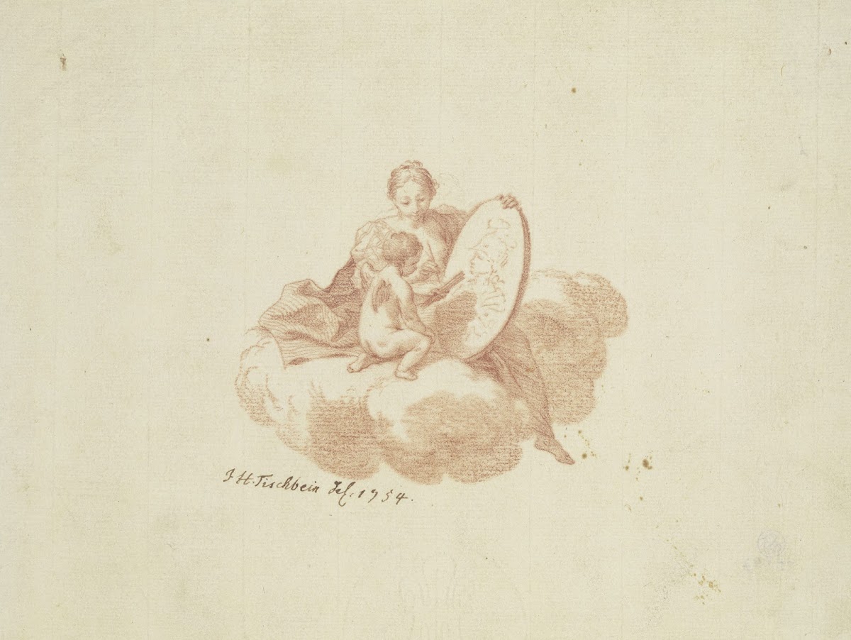 Titelblatt Frauengestalt auf einer Wolke mit einem malenden Amor 1754