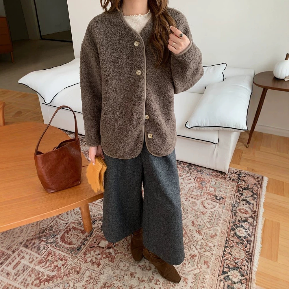 Faux lambswool cardigan, loose, warm