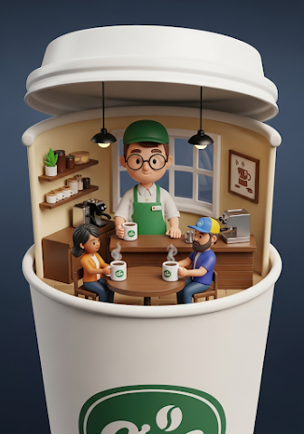 Miniature Coffee Shop Inside a Cup