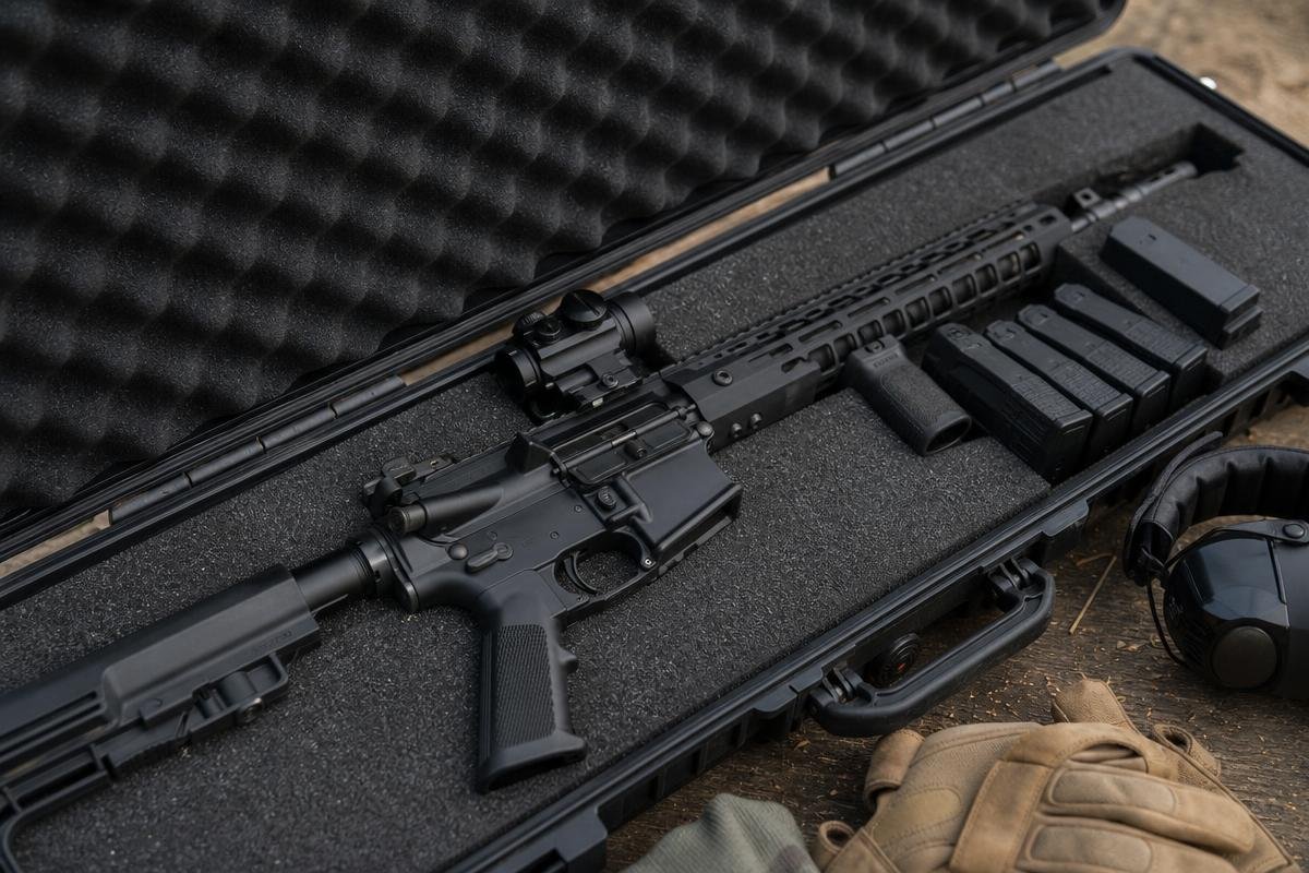 AR-15 rifle case with foam protection for Denison range transport