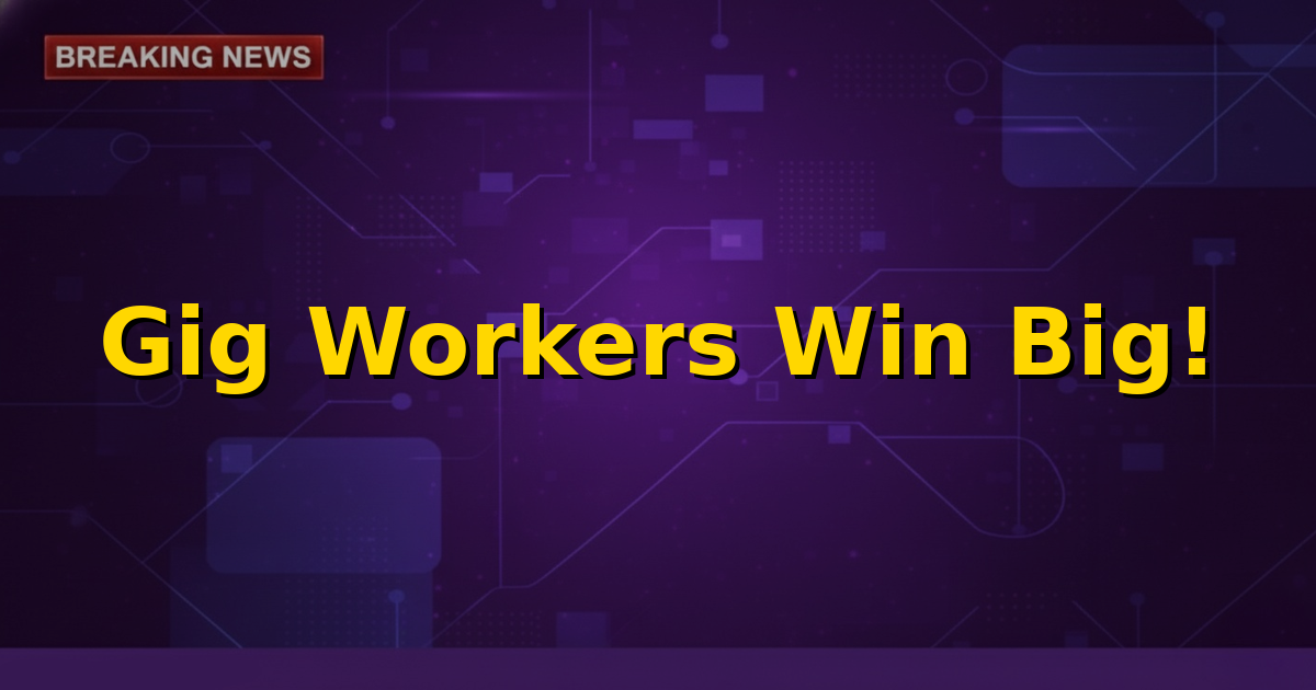 Illustration depicting a diverse group of gig workers (delivery, ride-share, home services) smiling, with a stylized logo of 