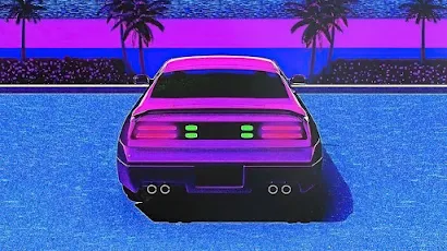 Vaporwave Retro Car At Beach 4K Wallpaper Background