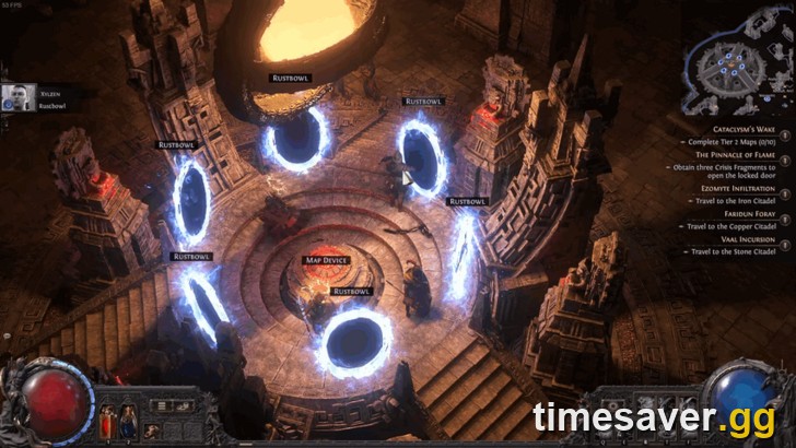 PoE2 endgame Map Device with six portals to a high-tier map