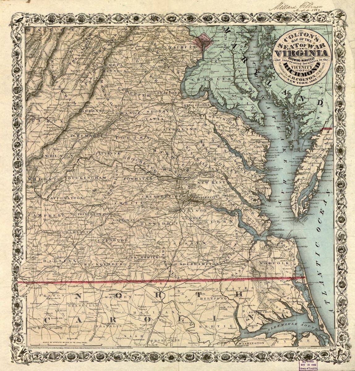 Coltons map of the seat of war in Virginia  showing minutely the interesting loc