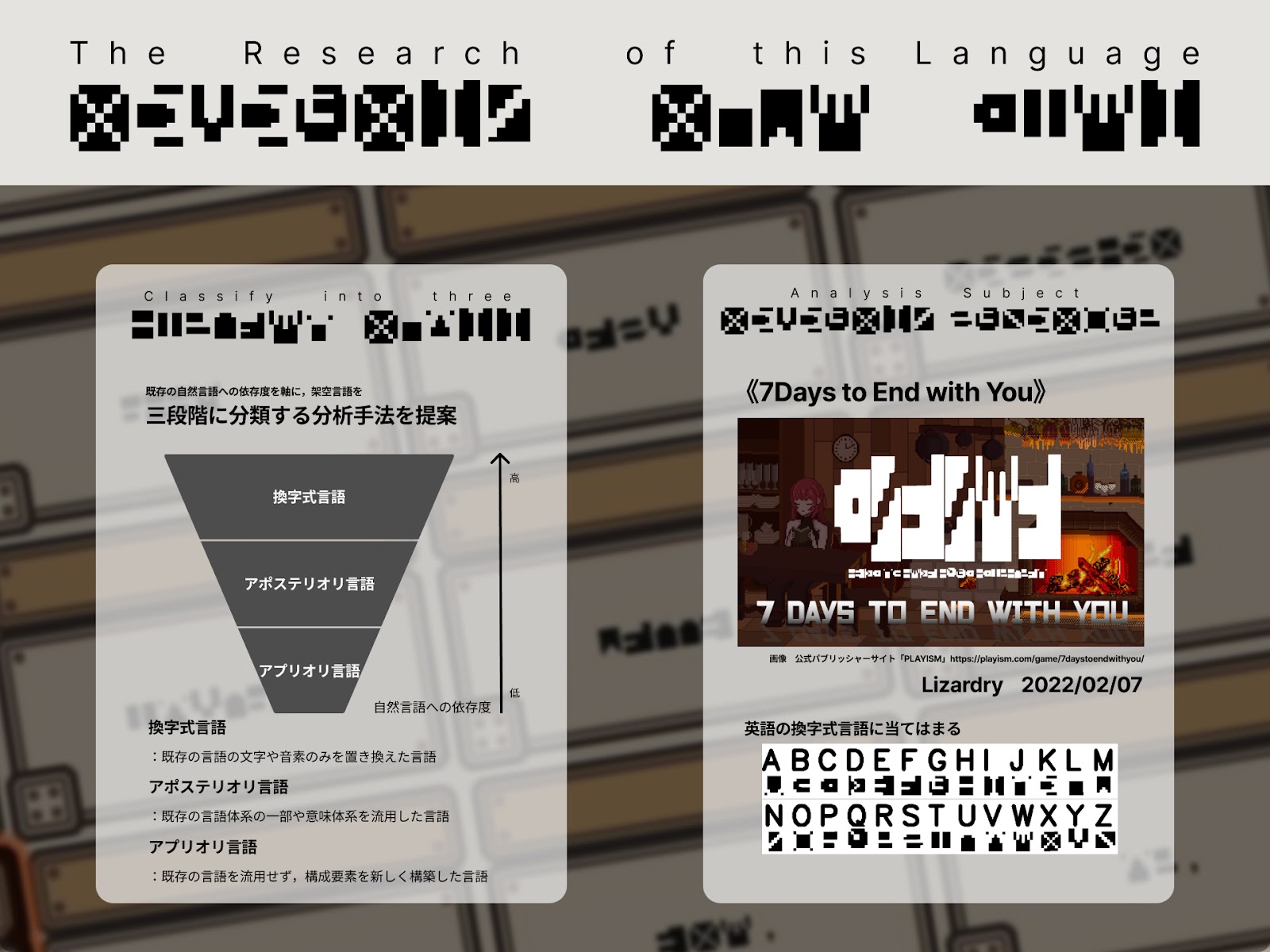 フィクションにおける架空言語の分析：言語解読ゲーム《7Days to End with You》を通して