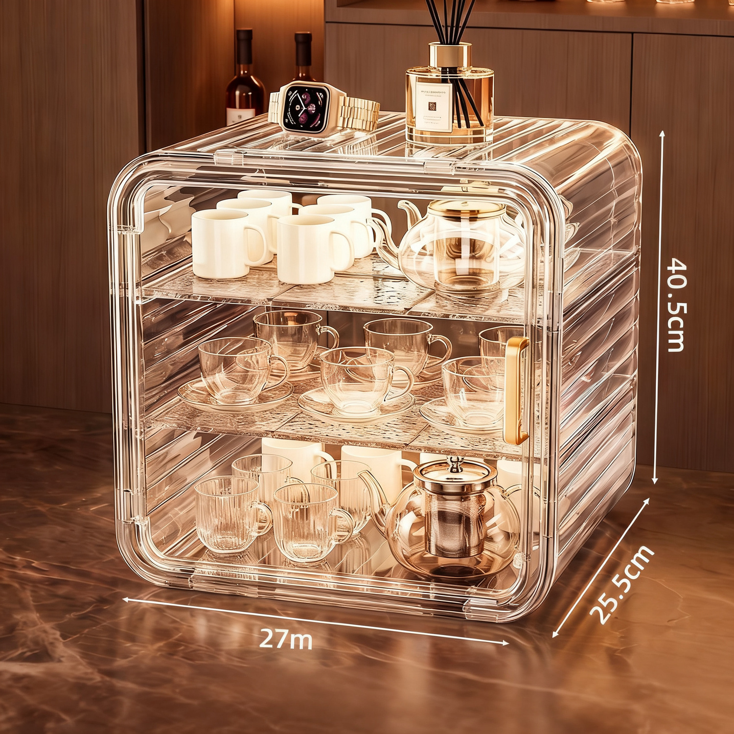 Plastic Glass Cabinet with Doors, 2–4 Levels