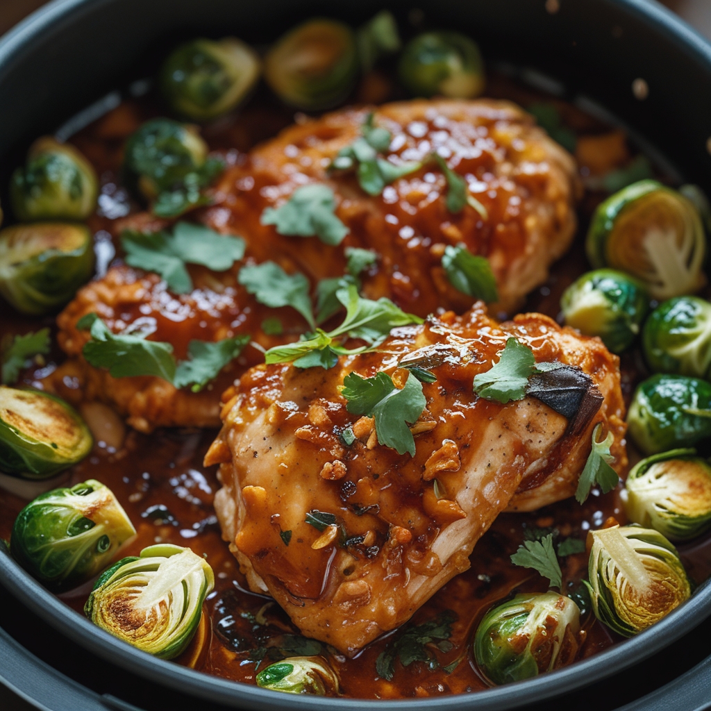 Air Fryer Sweet Chili Chicken and Brussels Sprouts - Easy Weeknight Meal finished