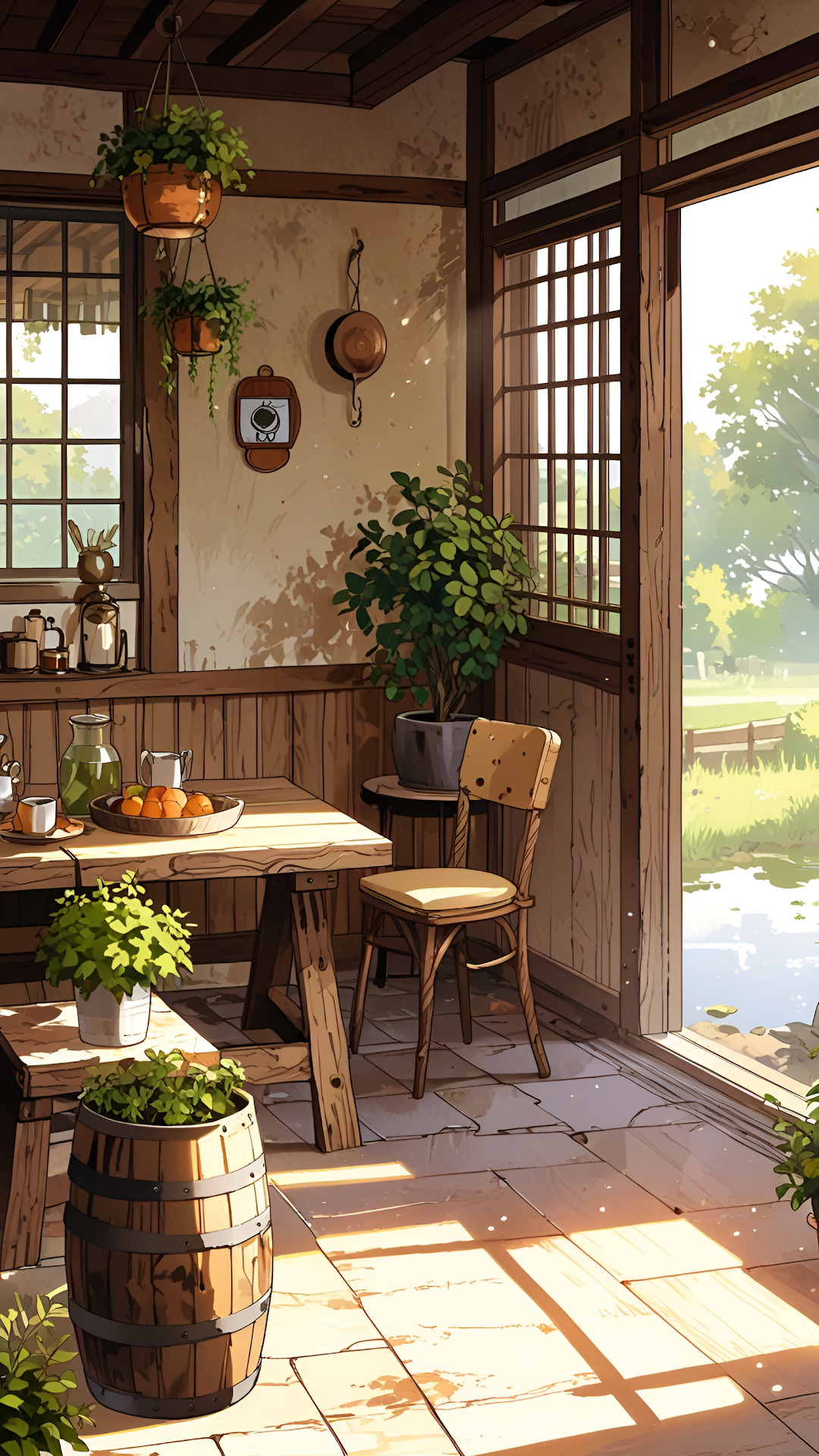 Cozy Japanese Kitchen Sunlight Rustic Interior - Free 4K mobile Wallpaper