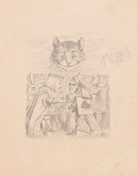 Drawing of the Cheshire Cat in the Sky with Executioner King and Queen below 186