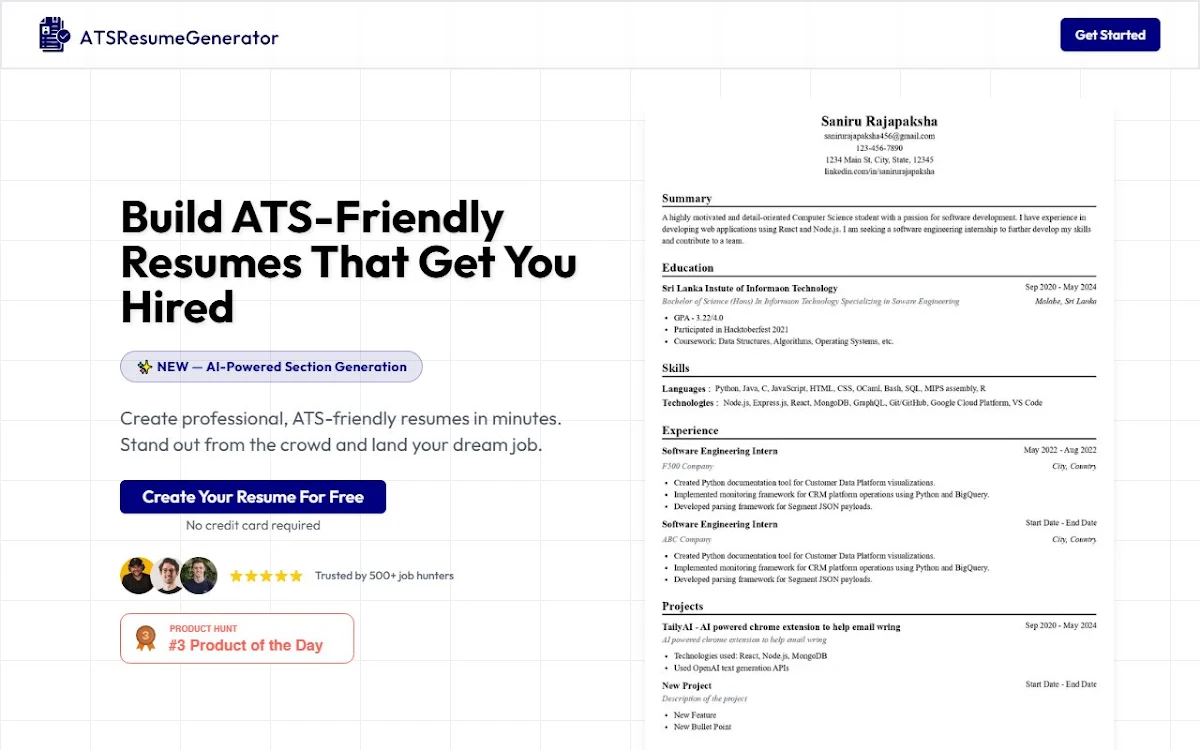 Captura de ATSResumeGenerator