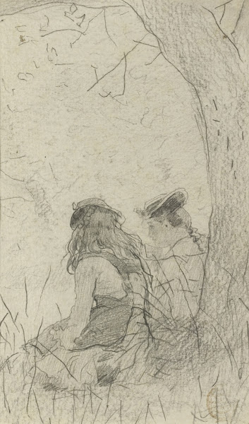 Two Girls Seated on a Bank 1879