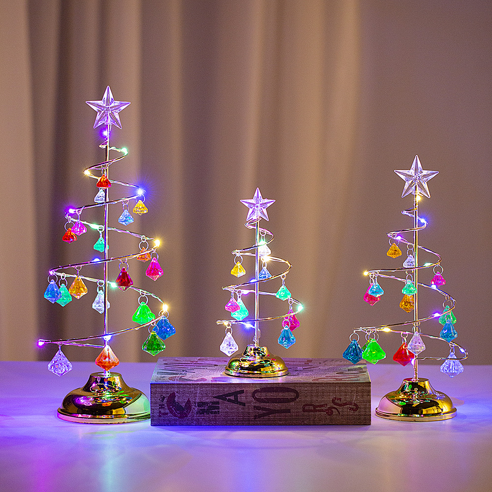 Dekorative LED-Weihnachtsbaum-Tischleuchte aus Metall und Acryl