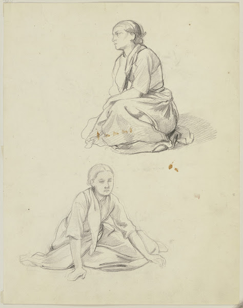 Studienblatt Auf der Erde sitzende Frau