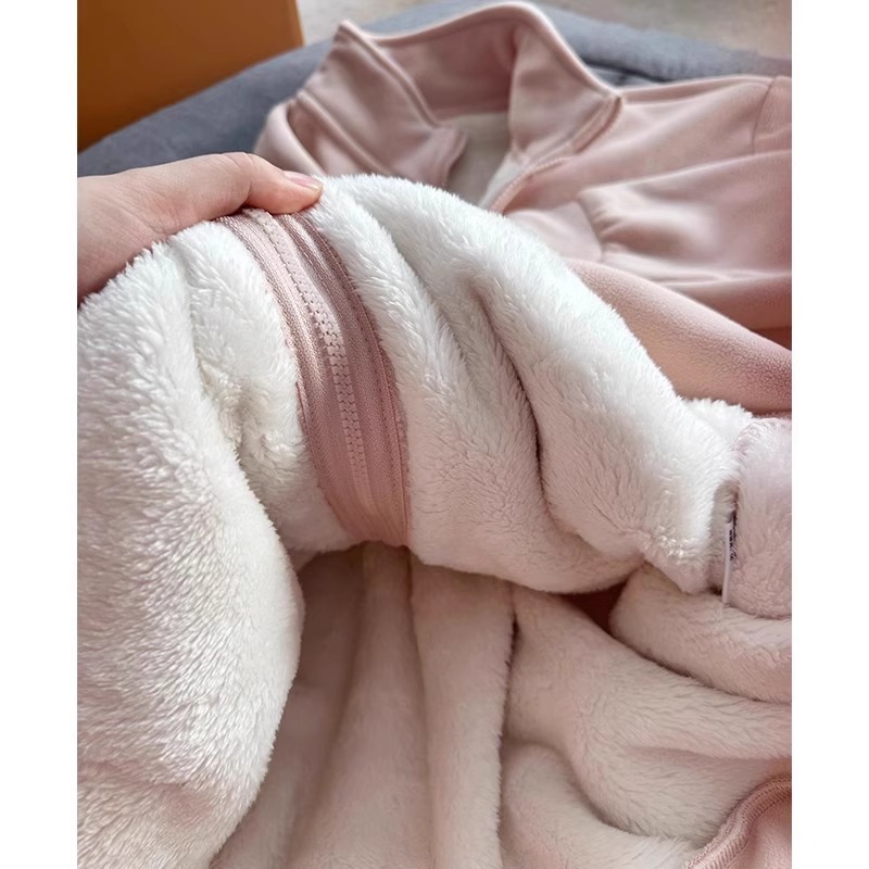 Lined fleece cardigan with stand-up collar for women