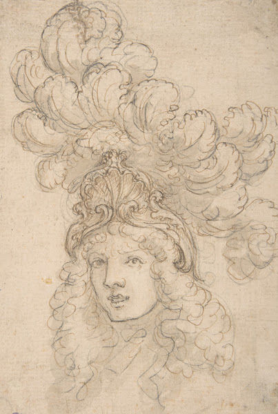 View of a Design for a Headpiece Decorated with a Shell and Large Plume 16521725