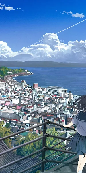 Panorama, City, Anime, Anime Sky, Clouds 4K Wallpaper Background