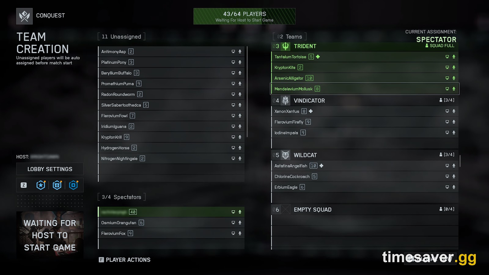 Battlefield 6 lobby interface showing the player list, mode and server settings a host can change