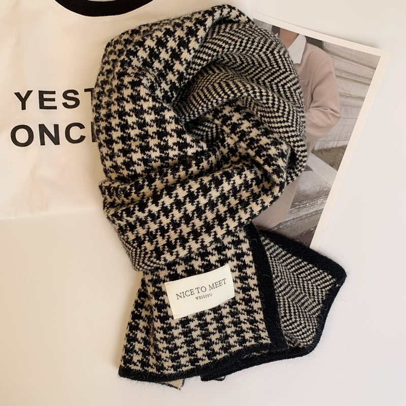 Checked Knit Scarf, warming, for men and women