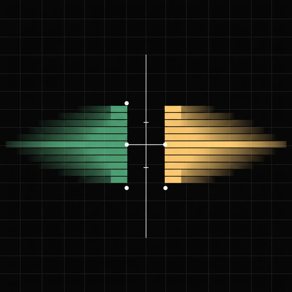 Minimalist vector bid ask spread visualization with green bids and gold asks on dark background illustrating order book depth to support make 100 a day trading cryptocurrency