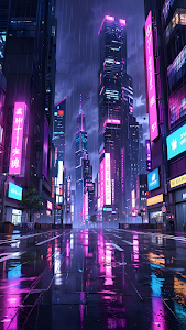 Neon Cyberpunk City Rain, Wet Street Reflections Art
