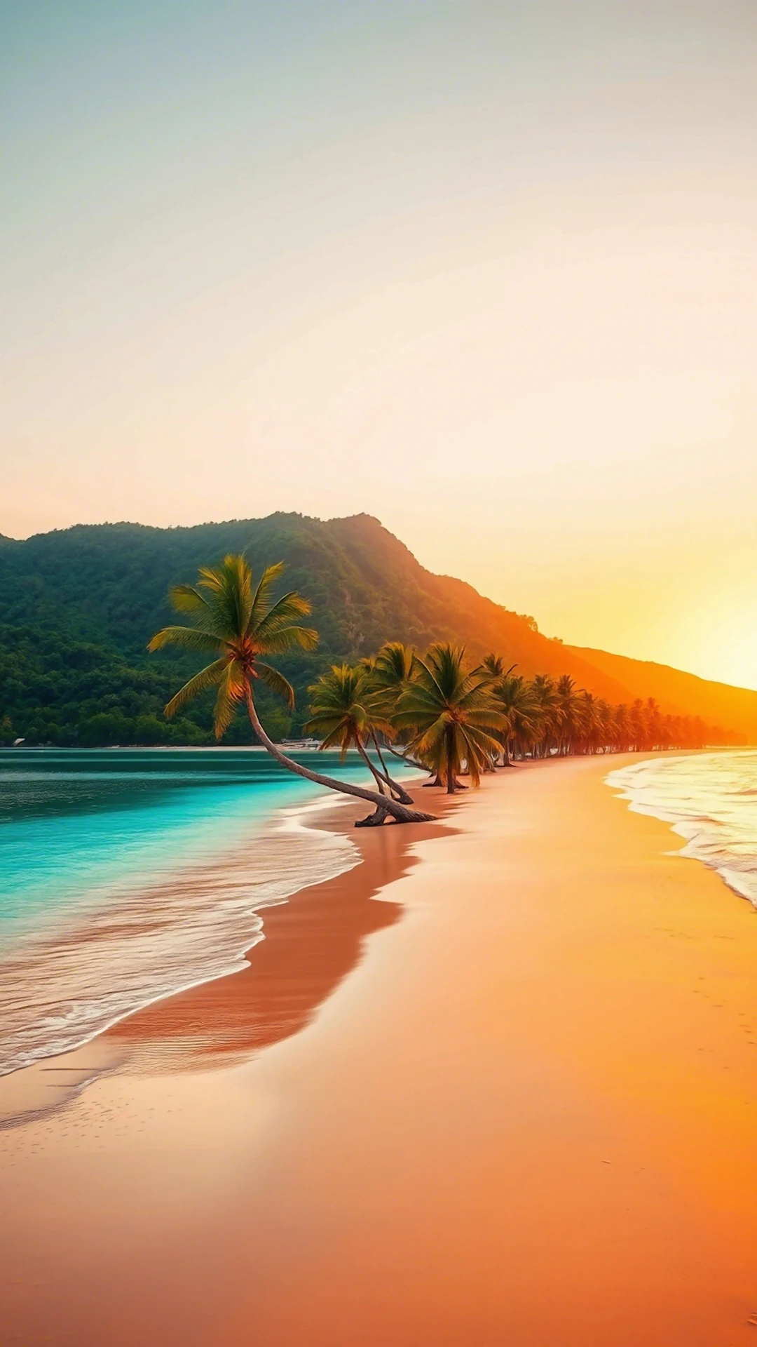 Turquoise Water Meets Orange Sand at Tropical Sunrise Beach - Free 4K mobile Wallpaper