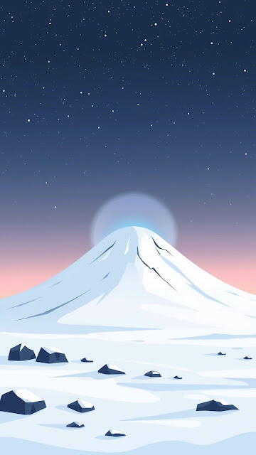 Minimalist Snowy Mountain Peak Under Starry Arctic Night - Free mobile Wallpaper