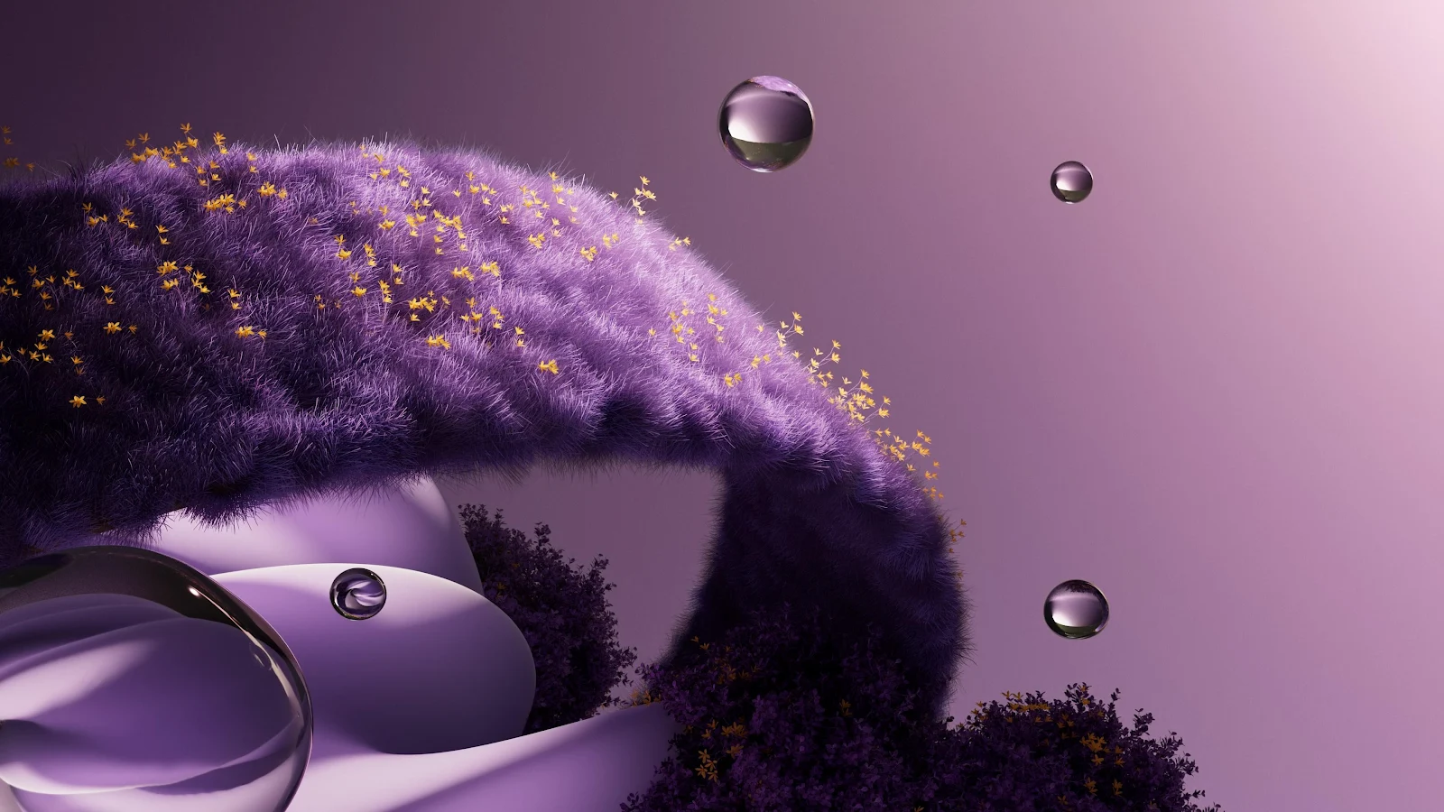 Surreal Purple Moss Landscape - 3D Digital Art 4K Wallpaper (3840x2160)
