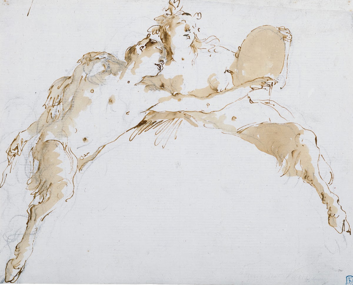 A faun his left arm outstretched and a fauness holding a tambour