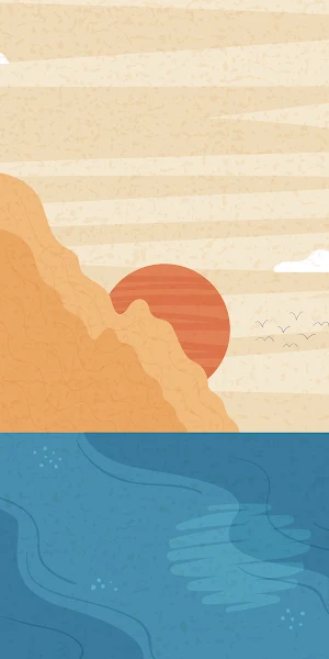 Coastal Landscape, Beach Illustration, Sea View, Sunset Scenery Full HD iPhone Wallpaper Background