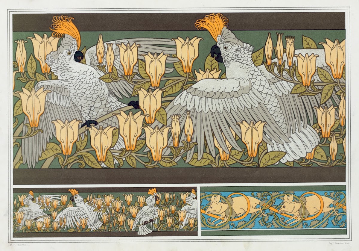 Cacatoës et magnolia bordure Souris blanches 1897