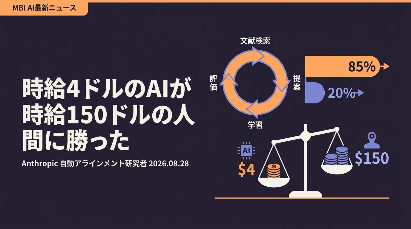 時給4ドルのAIが、時給150ドルの人間研究者に勝った — Anthropic、AIの「悪癖」10種を自動で直す実測データを公開