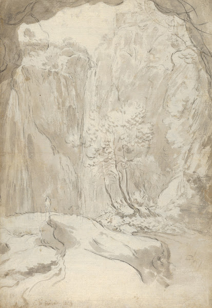 View of a Waterfall in Tivoli From Within a Cave ca 164045