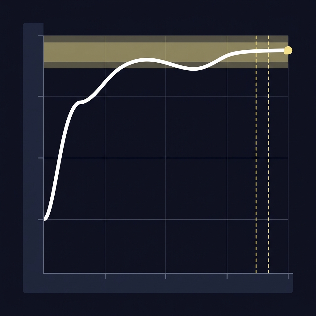 Minimalist vector line chart showing win probability curve flattening near the end of a blowout with a shaded accent band marking garbage time Why Garbage Time Matters for NBA Spreads