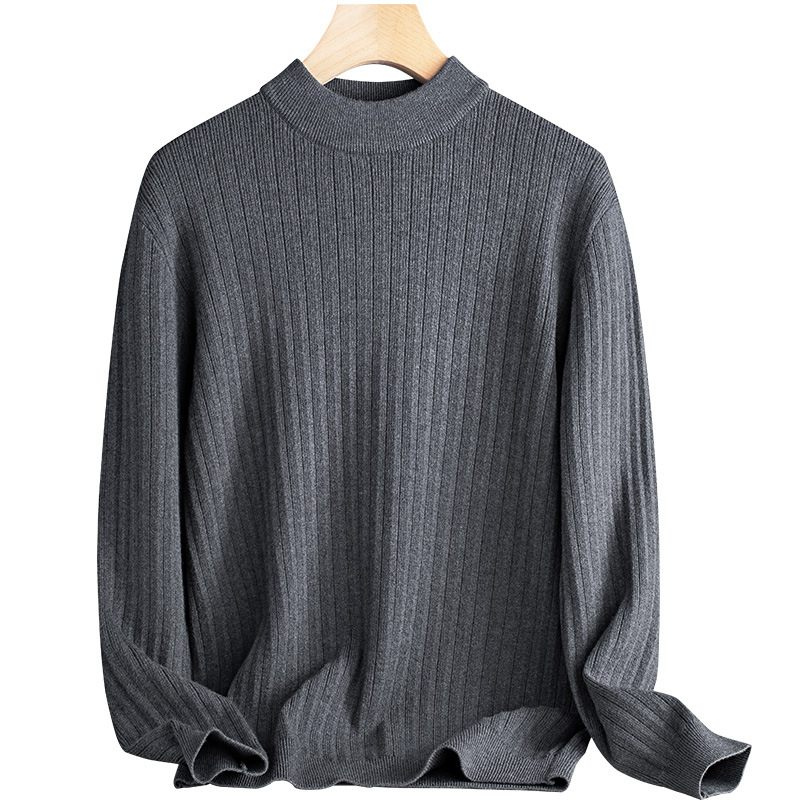 Men's knit sweater made of wool and lyocell, stand-up collar