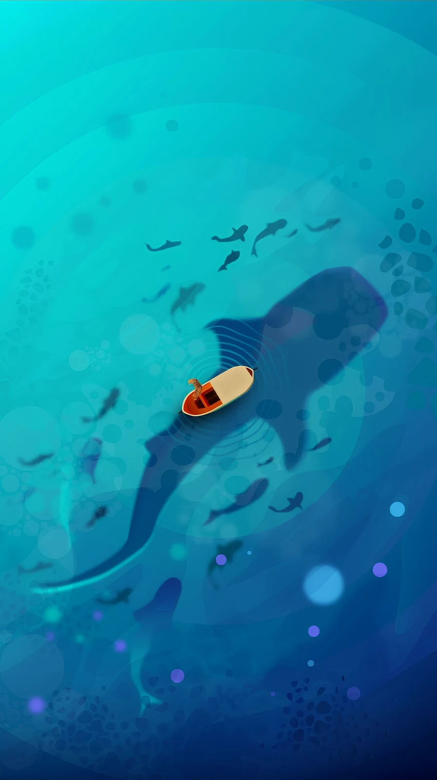 Whale Shark Under Tiny Boat - Vector Illustration 2K iPhone Wallpaper (1702x3040)