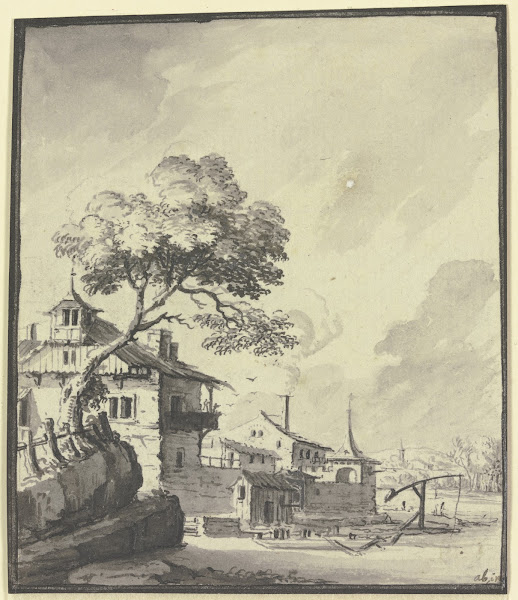 Gebäude an einem Fluß 1744