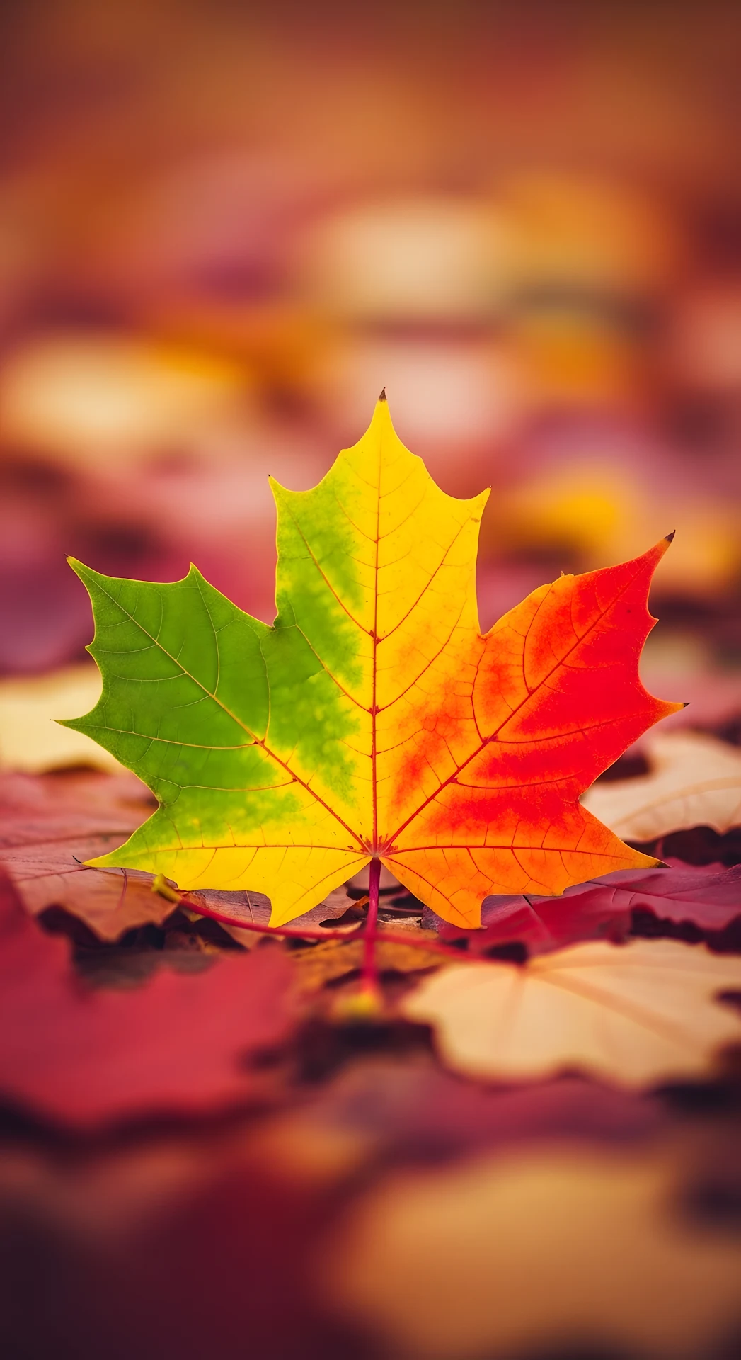 Maple Leaf Transitioning from Green to Red in Autumn - Free 4K mobile Wallpaper