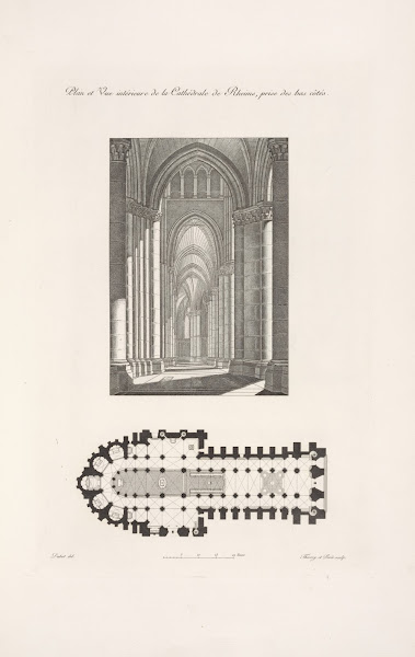 Plan et vue intérieure de la cathédrale de Rheims prise des bas côtés 1839