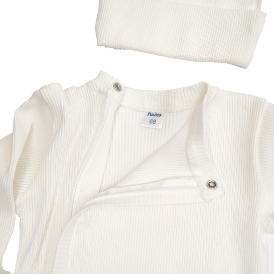 Дитячий набір Twins Ego Baby Boy (чоловічок на блискавці і шапка) 56р екрю